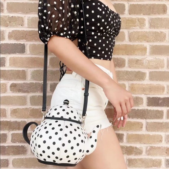 kate spade Handbags - Kate Spade Alice in Wonderland Tea Pot Party Teapot Polka Dot Crossbody Bag